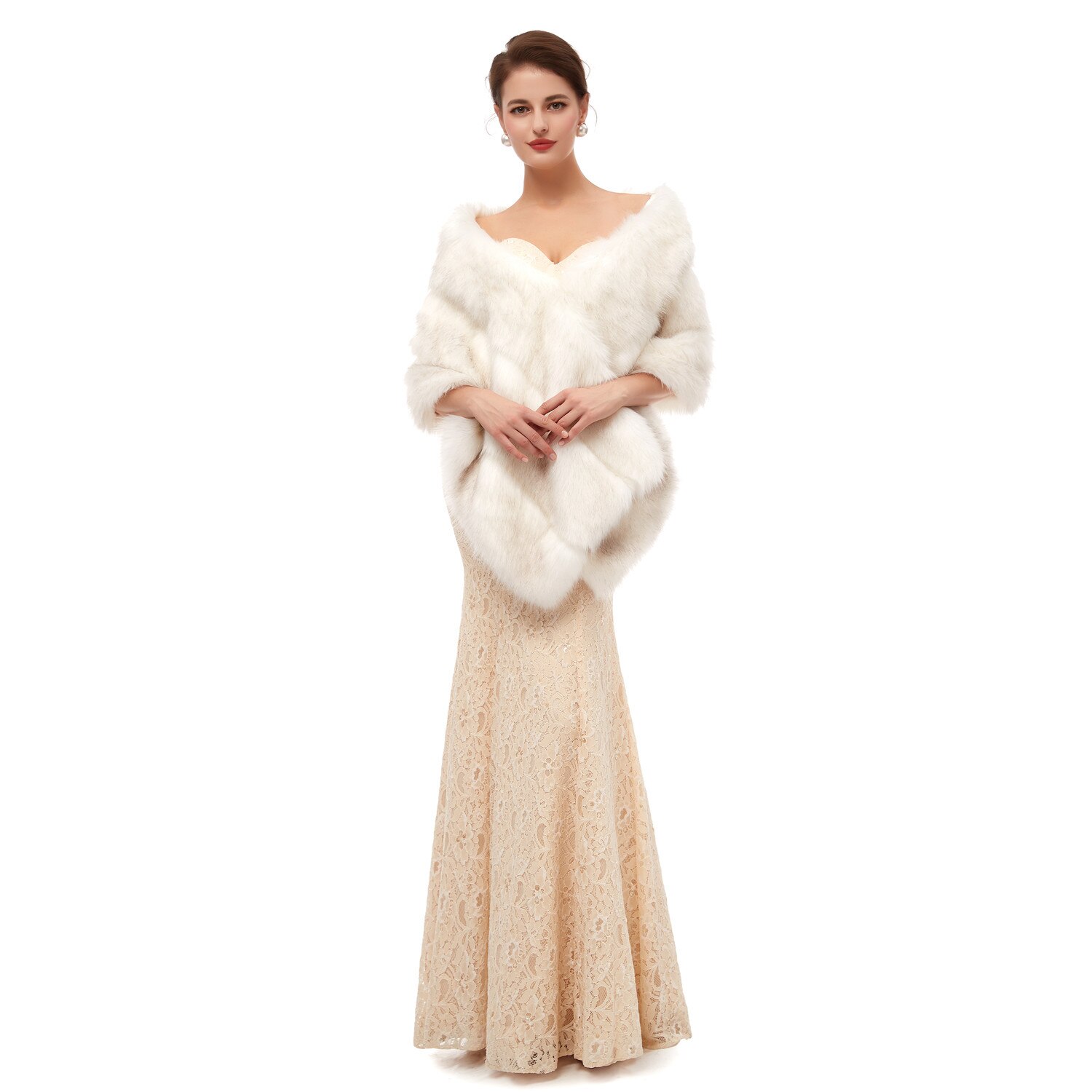 Bont Sjaal Bruiloft Wrap Vrouwen Winter 3/4 Lengte Mouwen Bridal Wraps Warm Bont Boleros Bridal Jacket Avond jas: 128