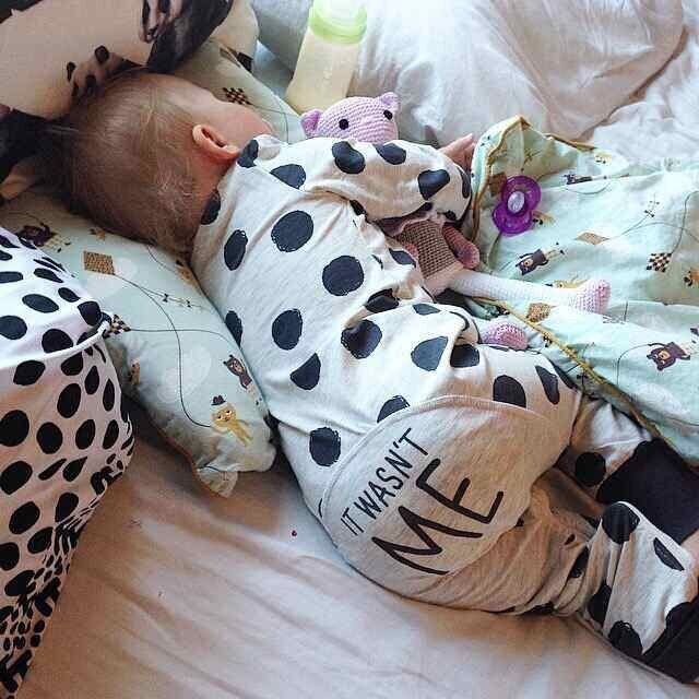 Neugeborenen Baby Jungen Mädchen Infant Kleidung Herbst langarm Dot und Brief Kleinkind Overall Kleidung Outfits