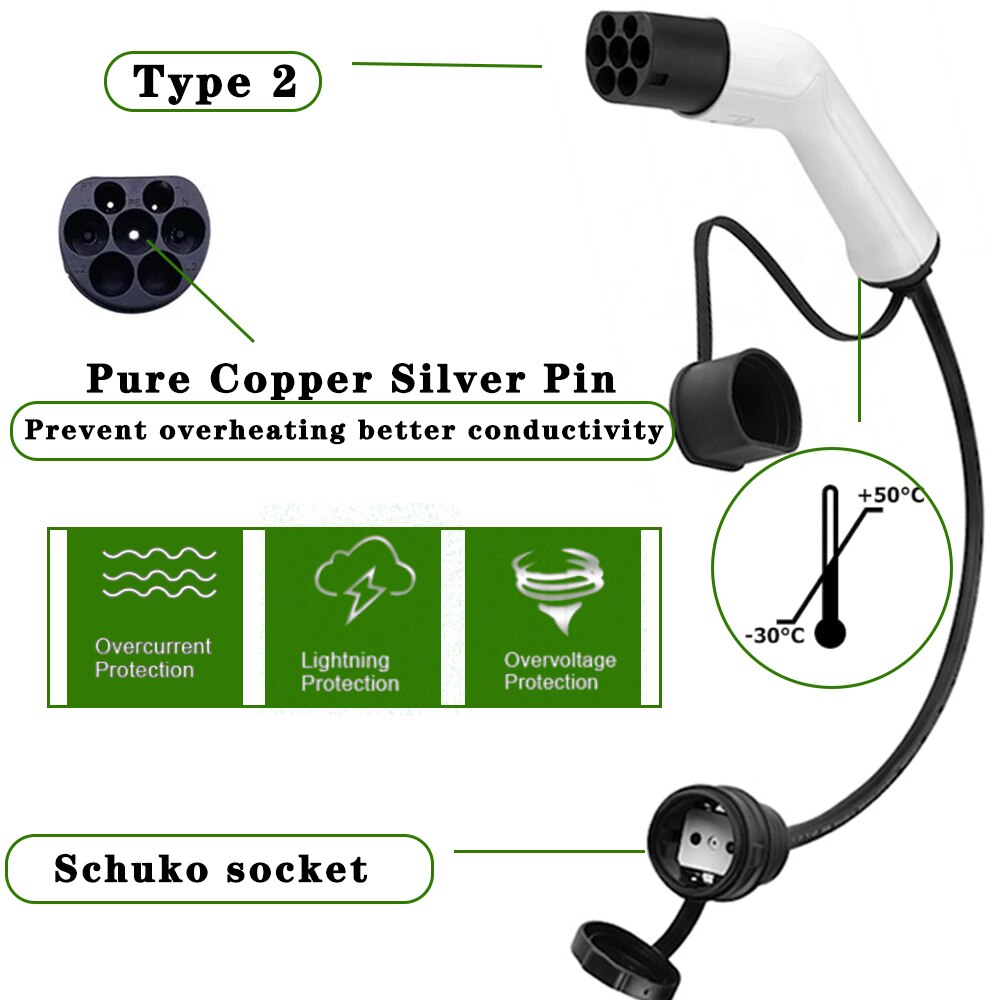 16A Typ 2 ladestecker zu schuko buchse Elektrische Fahrzeug Transfer Stecker EV Lade Adapter