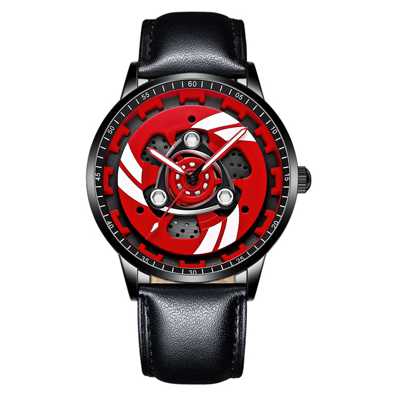Nektom Mannen Horloges Waterdicht Wiel Horloge Auto Velg Horloge Quartz Mannen Sport Horloges Voor Mannen Klok Mens Spinning horloges: Ducati-Red-P