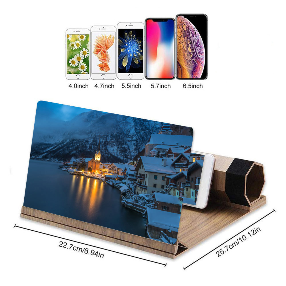 12Inch HD Screen Magnifier Wood Grain Foldable Phone Screen for Watching Movie Videos JLRL88