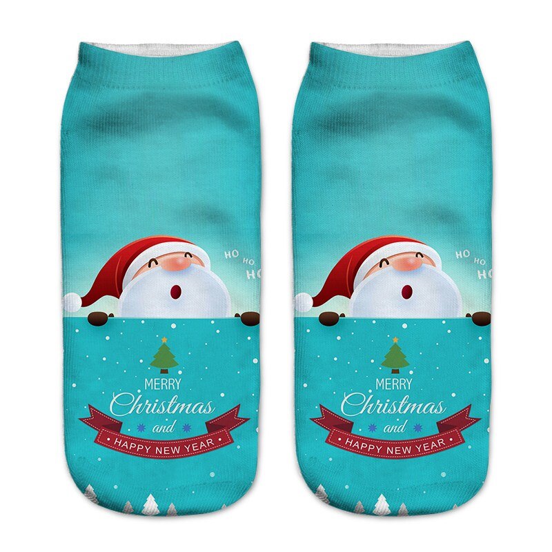 Kvinner 3d printin julesokker unisex tegneserie elg snømann santa sokker kvinner low cut ankel julesokker calcetines mujer -086