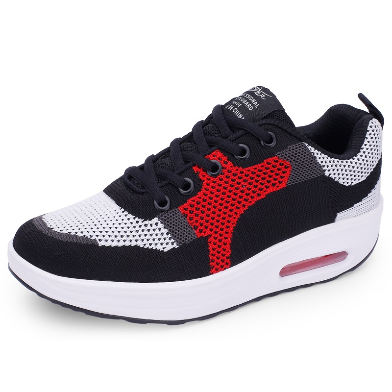 Women Air Mesh Lace Up Shoes Height Increasing Rocking Shoes Toning Sports Wedge Sneakers Platform chaussures de fitness femme: Red / 5.5