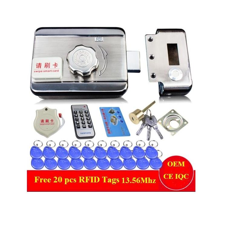 DC12V Door&gate Access Control system Electronic integrated RFID Door Rim lock w/ 1000 users RFID reader for intercom