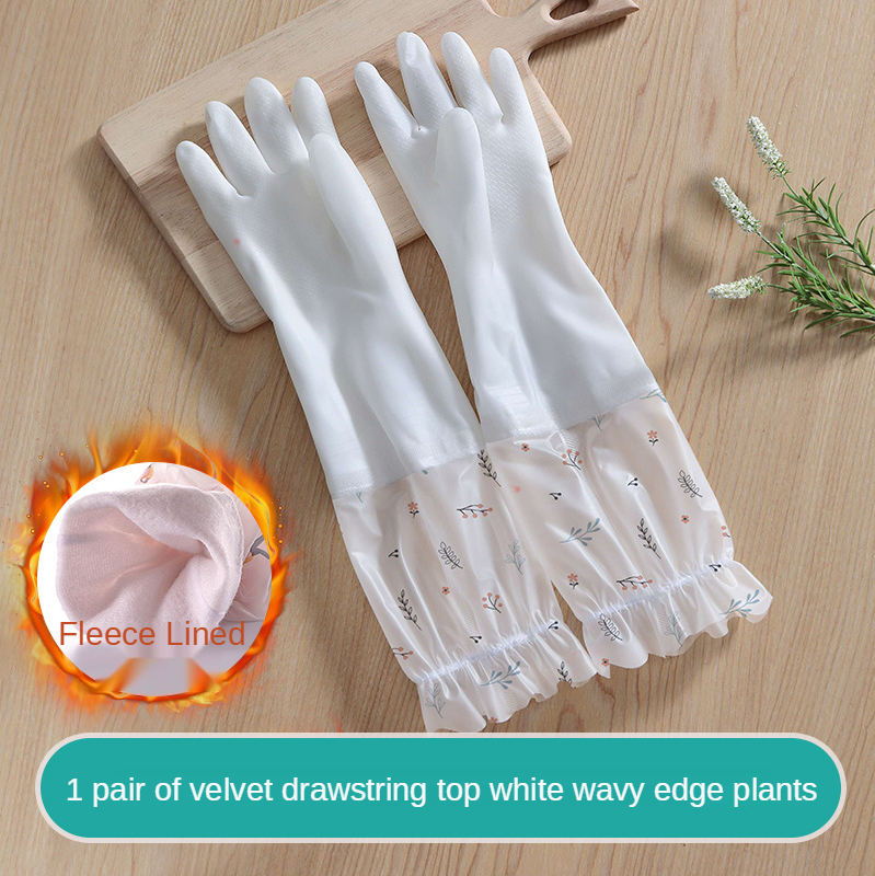 Gants en caoutchouc pour femmes, cuisine, vêtements de lavage épais, vaisselle, ménage étanche, durables, Plus des gants en Latex de velours: White 999 wide