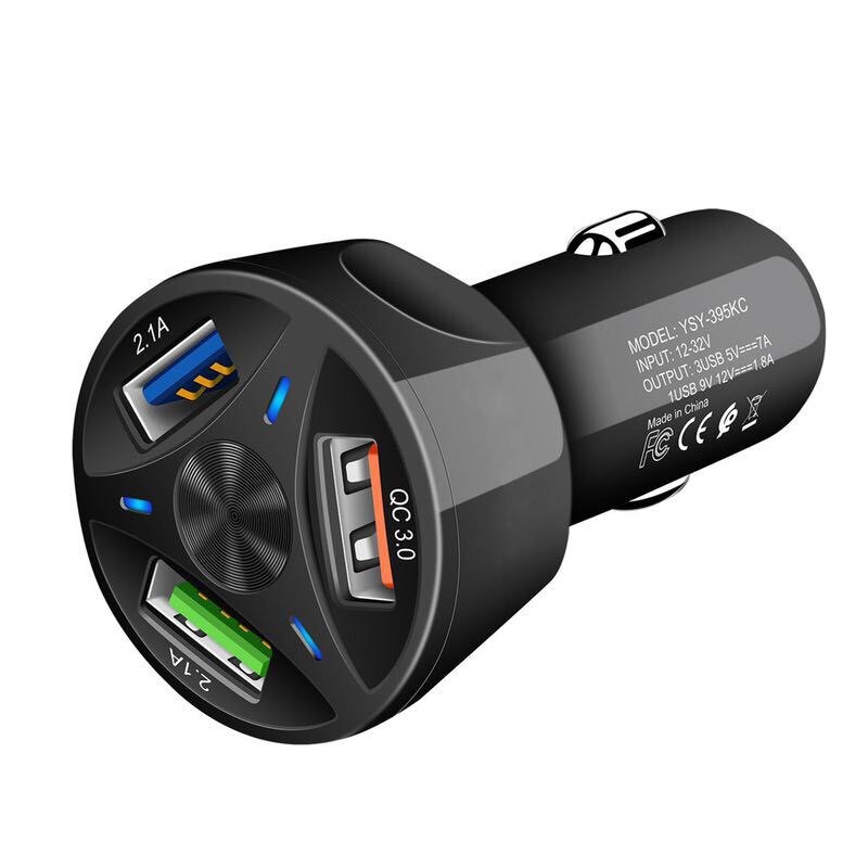 Cargador de coche QC3.0 de 10 piezas, adaptador de carga rápida automática USB de 3 puertos para teléfono móvil