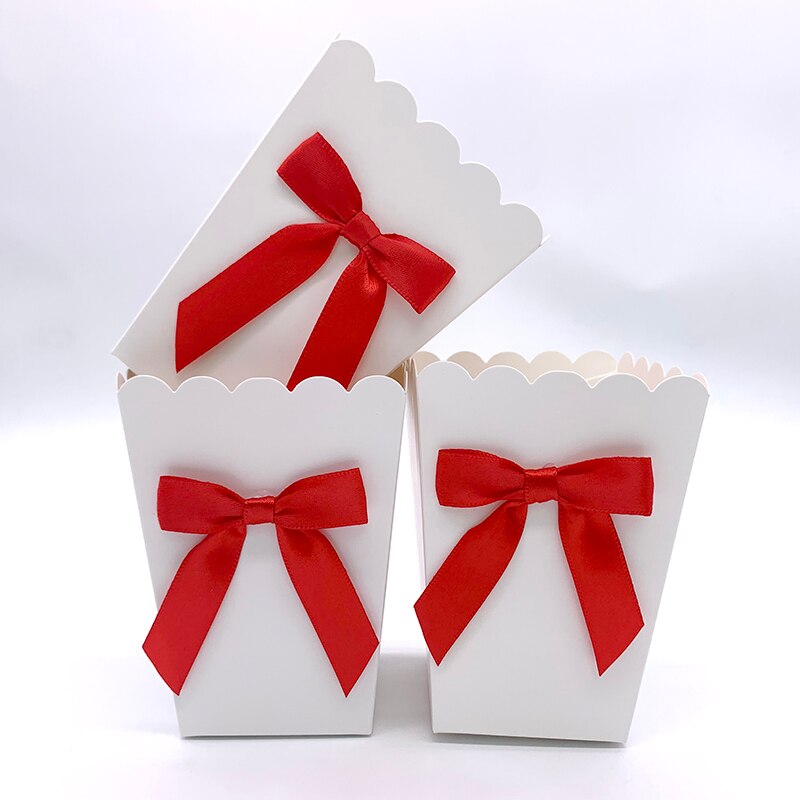 Mini cajas de papel para palomitas con lazo caja para recuerdos de Baby Shower, de cumpleaños, recuerdos, artículos para mesa, color rosa/Azul, 6 uds.: 6pcs Red