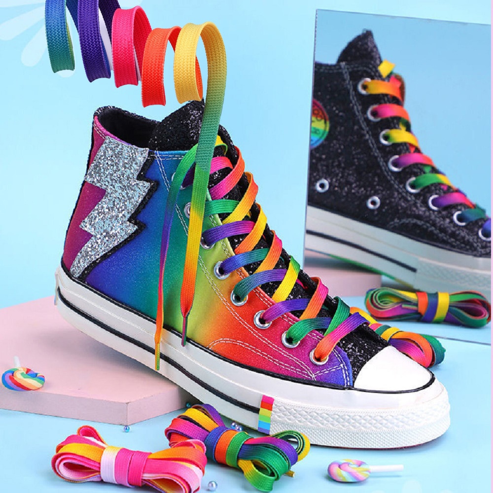 Bunte Schnürsenkel 120CM Breite Spitze Regenbogen Gradienten Druck Flache Leinwand Schuh Spitze Schuhe lässig Chromatische Farbe Schnürsenkel Für Turnschuhe