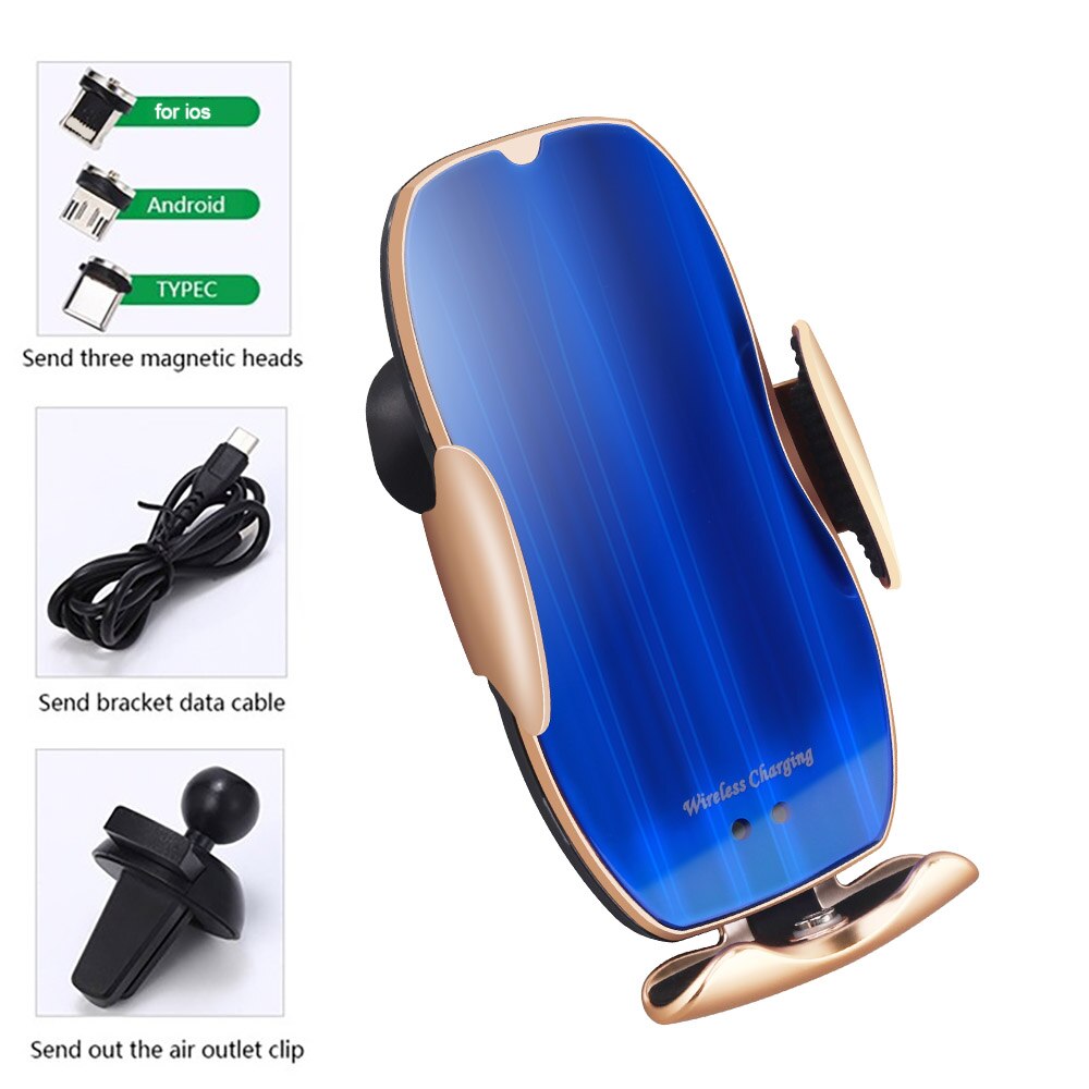 FDGAO Automatische 15W Schnelle Auto Drahtlose Ladegerät für Samsung S20 S10 iPhone 11 Profi XS XR Magnetische USB Infrarot Sensor Telefon Halfter: Gold