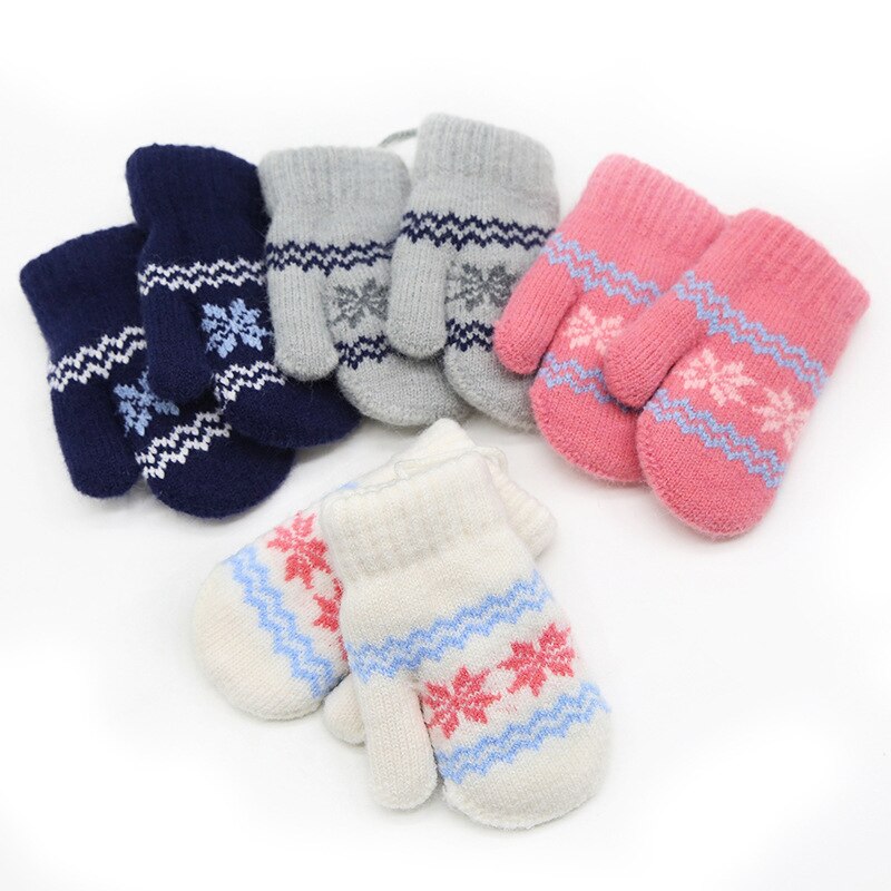 Balleenshiny Winter Kids Gloves Children&#39;s Small Snowflake Alpaca Wool Thick Warm Knitted Mittens Newborn Baby Gloves