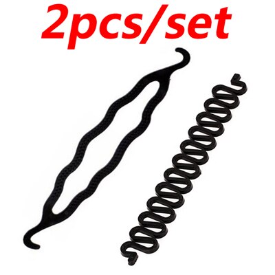 Haar Flechter Pull Haarnadeln Clip Kamm Haarspange für Mädchen Styling Werkzeuge Kit Flechten Donut Haar Brötchen Maker Friseur Zubehör: D-2Pcs