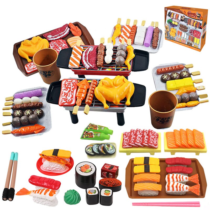 Barn simulering grill sushi låtsas mat leksak simulering sashimi japansk mat stekt kyckling bbq set matlagning lek hus leksak