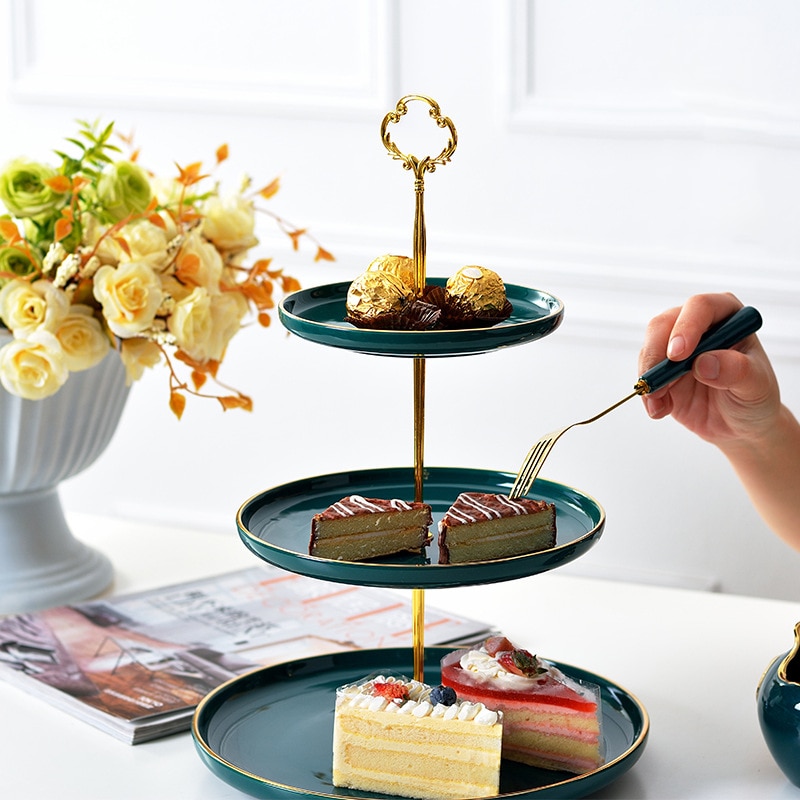 2 &amp; 3 Tier Elegante Keramische Plaat Goud Velg Cake Stand Fruit Dessert Home Party Decoratie Porselein Gebak Serveren platter