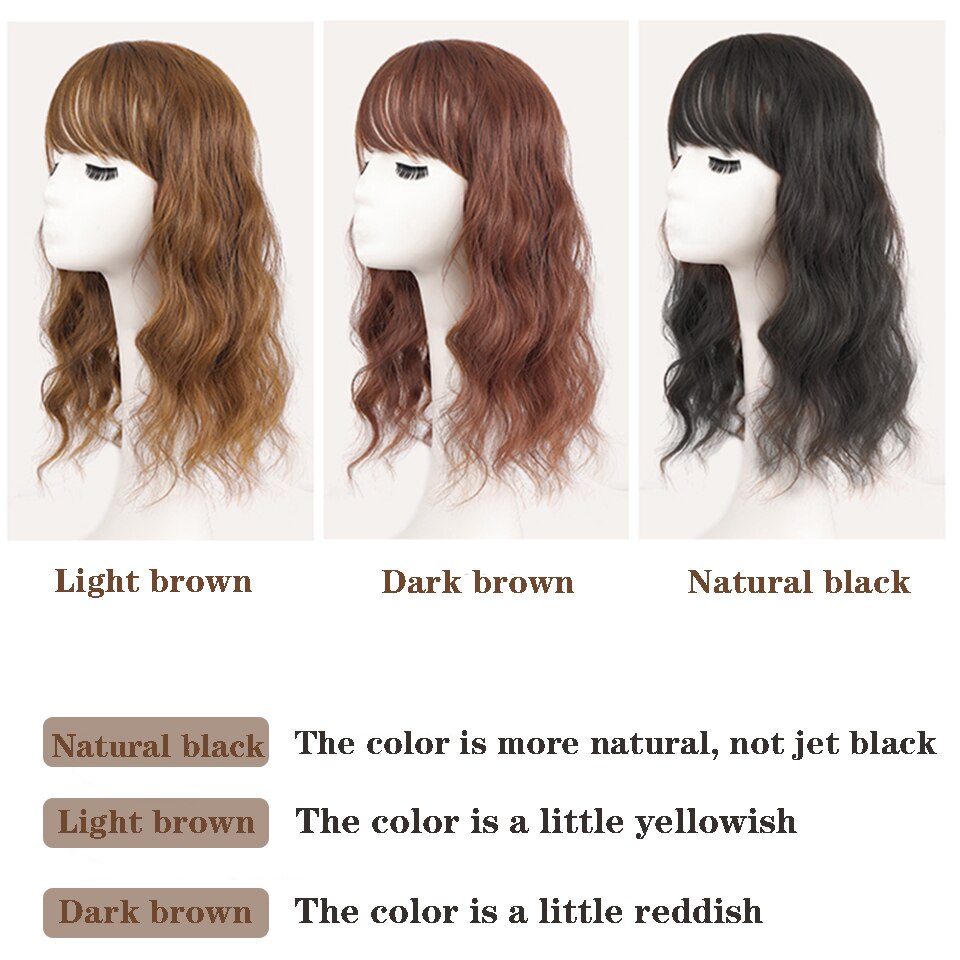 SEEANO-peluquín sintético con flequillo para mujer, pelo corto ondulado, reemplaza la peluca para cubrir el cabello blanco y aumentar el volumen del cabello