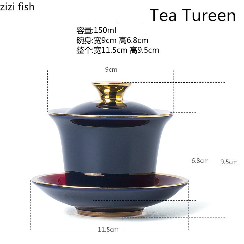 Kongelige palass blå omriss gull te deksel bolle, deksel bolle tesett deksel bolle te porselen gryte reise vakker vannkoker 150ml