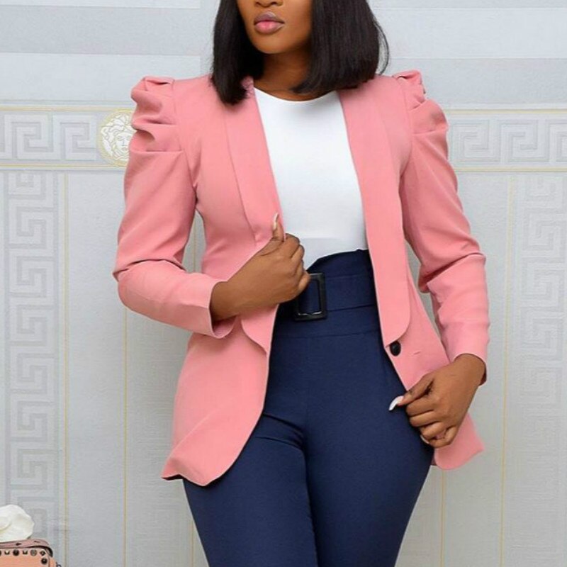 Kvinnor kavaj kontor dam ytterkläder långärmade arbetskläder stilig kvinnlig rosa kostym afrikansk modest plus size höst
