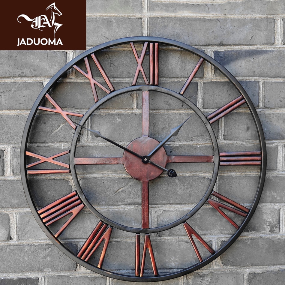JADUOMA 3D Circular Retro romano 47cm hierro forjado hueco Vintage gran silencio decorativo Reloj de pared en la decoración de la pared del hogar