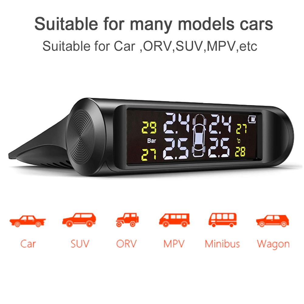 Smart Car TPMS Tyre Pressure Monitoring System Solar Power Digital LCD Display Auto Security Alarm Systems Tyre Pressure