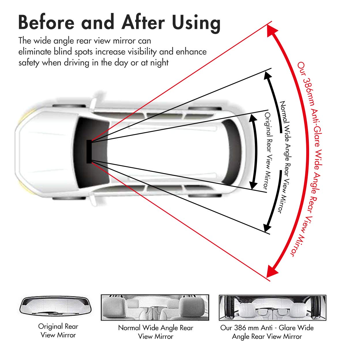 Car Clip On Rear View Mirror Driving Safety Universal Wide Angle Rear View Mirror Auto Car Interior Mirrors