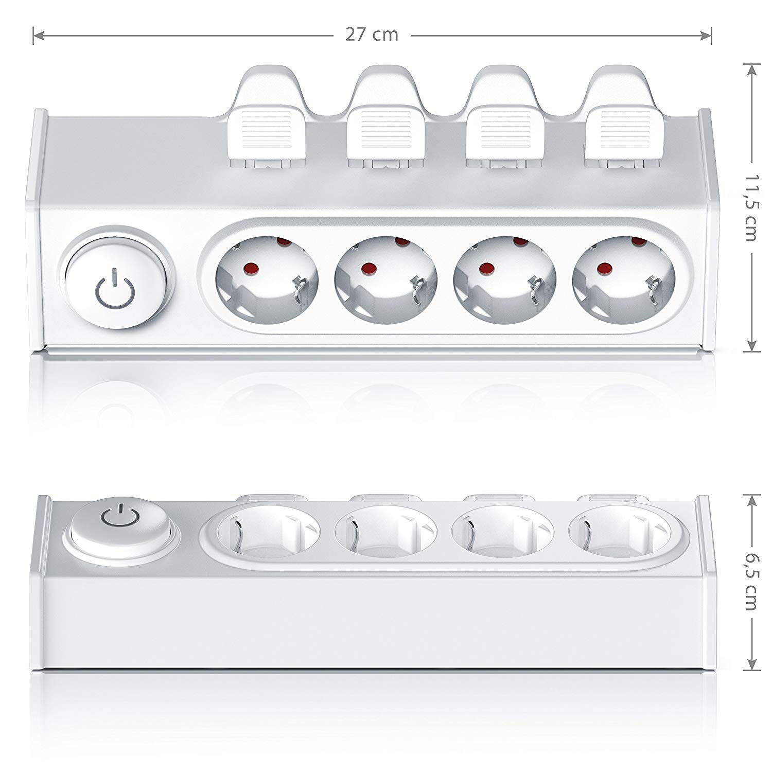 Power Strip Surge Protector 4-way EU Electric Plugs Sockets Ejector by Foot/Hand 3680W Wall Mounting Integrated Child Protection
