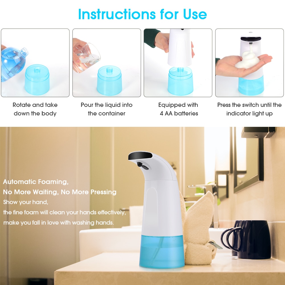 400Ml/250Ml Automatische Zeepdispenser Automatische Schuim Zeepdispenser Touchless Ir Infrarood Sanitizer Dispensador