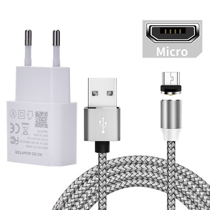 Asus Zenfone Max ZB634KL ZB631KL Magnetische Micro Usb Charge Cable Voor Samsung A10 Huawei Honor 8X Meizu M5 Android Telefoon lader: EU charger and cable