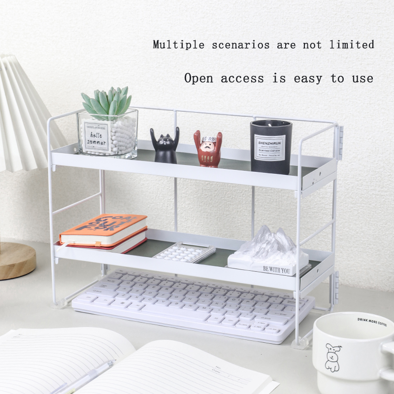 Integrated folding rack Desktop organizer Sundries organizer with two storage trays Stackable shelving office location shelving