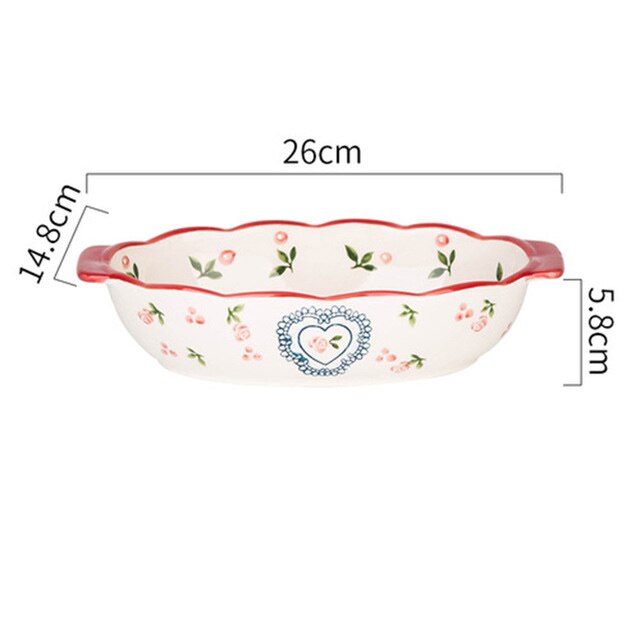 Flowers Rectangular Oval Bakeware Pan With Handle Ceramic Baking Dish Roasting Lasagna Pan Kitchen Salad Cheese Baked Pan: Dark Grey