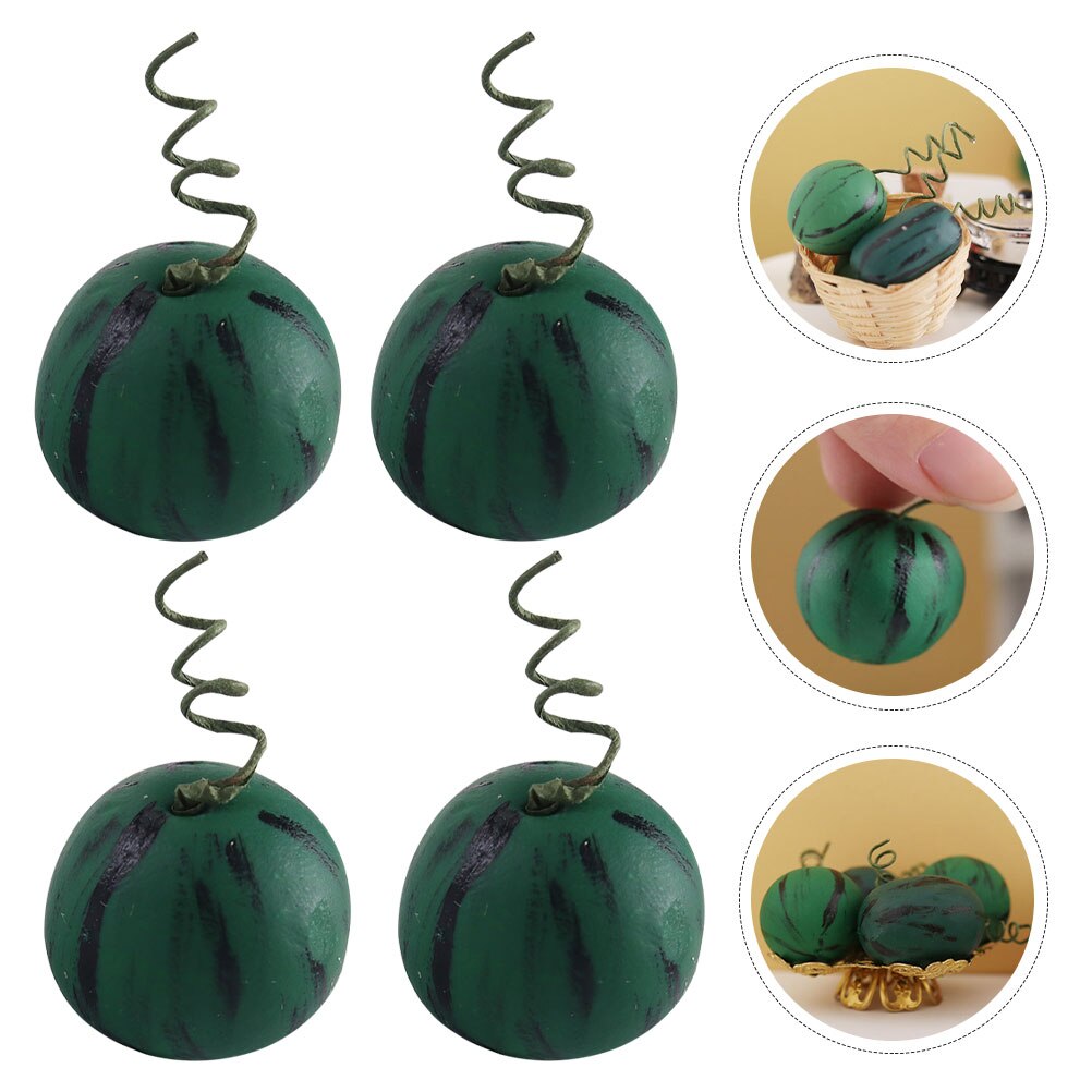4pcs Simulated Mini Watermelon Model Mini Fruit Model Mini House Scene Decor