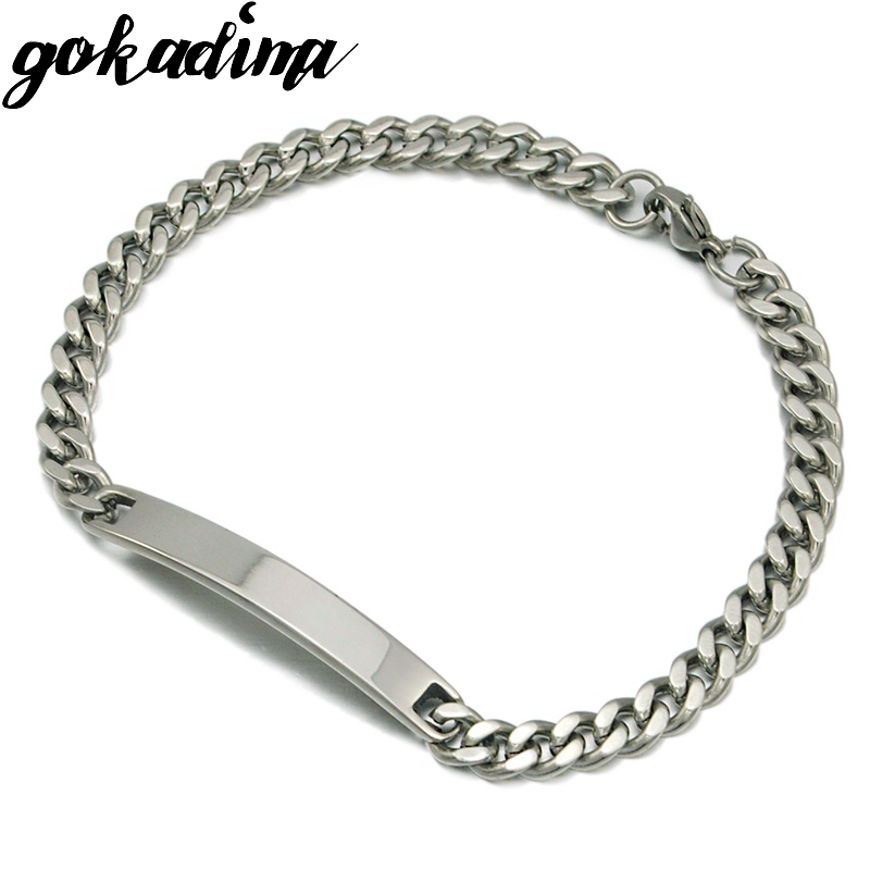 GOKADIMA Gold Color Stainless Steel Bracelet Women Jewelry Curb Chain Blank ID Bracelet Jewellery WB146