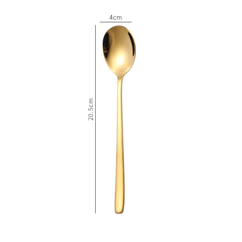 1PC Cake Dessert Forks Stirring Spoons Stainless Steel Colorful Long Handle Coffee Ice Cream Scoop Kitchen Tableware Supplies: Golden spoon