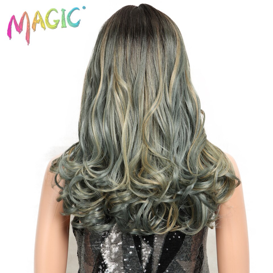 MAGIC Hair Synthetic Lace Front Wigs For Black Woman Ombre Natural Wave 20"Inch Bob Wigs Heat Resistant I Part Wig For Women