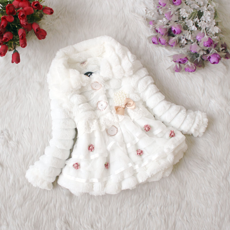 Børn vinter imiteret pels fleecejakker til piger frakker overalls børn babytøj vindjakke tykt overtøj: Hvid