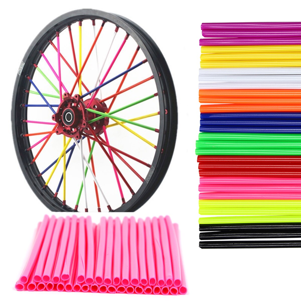 36 pièces/pack moto vélo couverture de roue coloré Motocross jantes peaux parle protecteur vélo garde enveloppes Kit universel décor