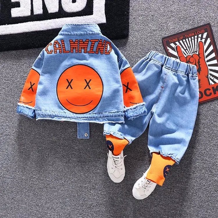 Bébé garçons costume 2-8 ans coton dessin animé souriant Cowboy Denim 2 pièces ensemble enfants vêtements enfant en bas âge fille vêtements enfant en bas âge tenue de noël