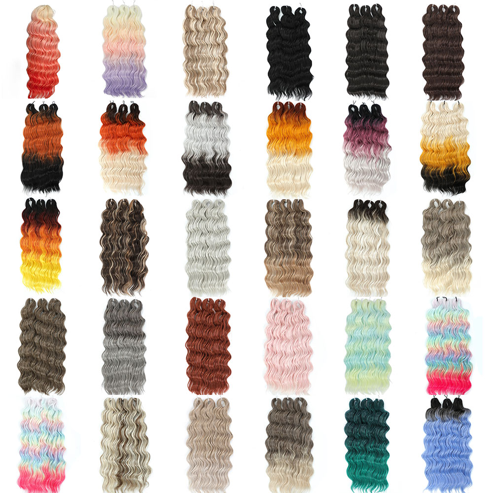 24" ANNA Water Wave Braiding Hair Extensions Synthetic Loose Deep Wave Curly Braid Hair Ombre Brown Rainbow Twist Crochet Hair