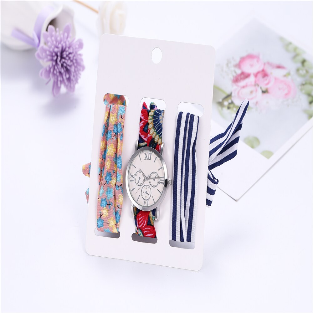 Conjunto de relojes de pulsera para mujer, Set de 3 unidades de relojes informales, bufandas de seda, cinta,