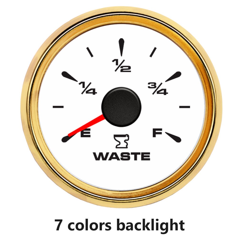 52mm Marine Holding Tank Level Gauge 0-190 ohm 240-33 ohm Boat Car RV Sewage Level Gauge Meter With 7 Colors Backlight 9-32V