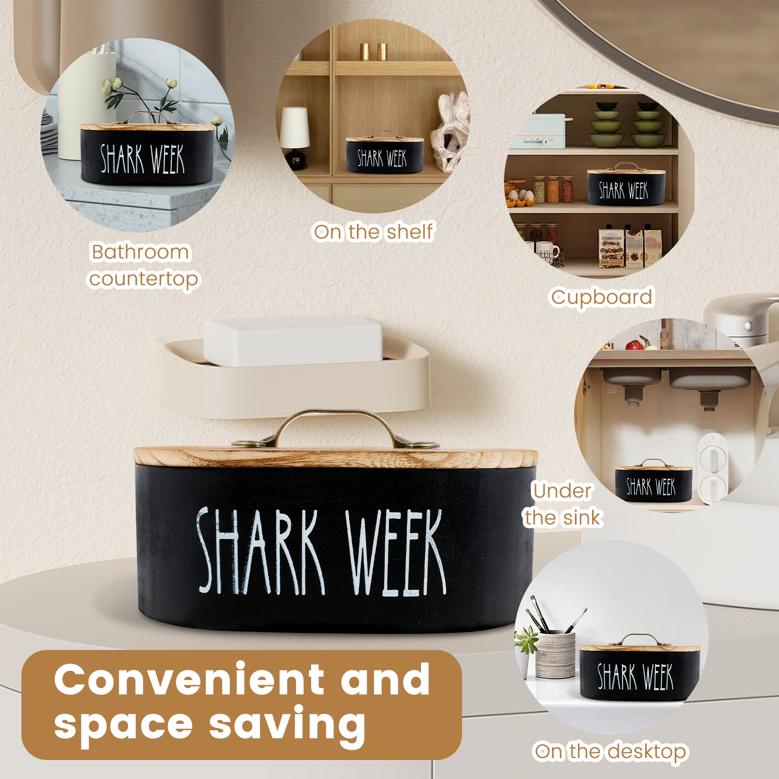 Opbevaringsboks til vatrondeller i træ med tampon og låg, stor kapacitet, vatpind til vatpind, kosmetikorganisator