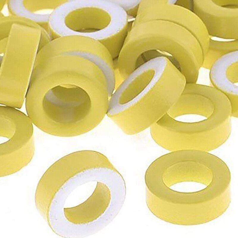 Núcleo toroide de ferrita de hierro, anillo blanco y amarillo de T50-26, diámetro interior de 7,5mm para inductores, 50 Uds.