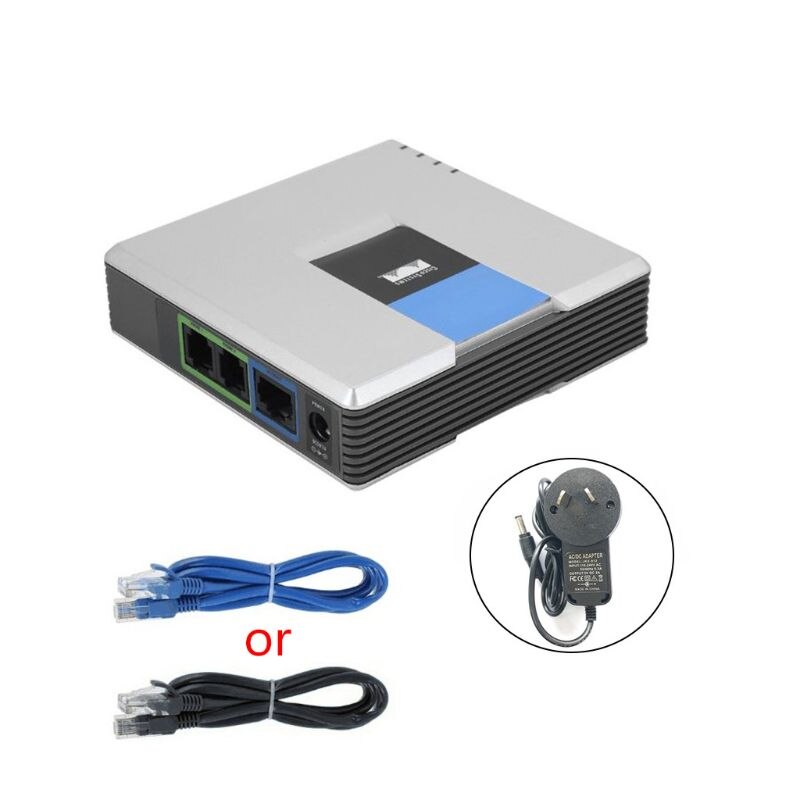 1 set voip gateway 2 portar sip  v2 protokoll internettelefon röstadapter med nätverkskabel för linksys pap 2t au/eu/us/uk plug  s15