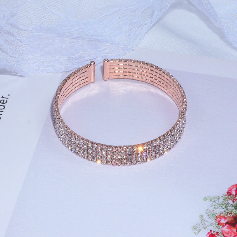 Trendy Opening Cuff Bangle &amp;Bracelet For Women Charm Gold Color Crystal Adjustable Bangles Romantic Wedding Jewelry