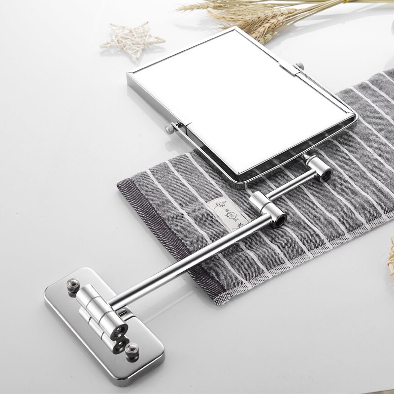 Bathroom Mirror Stainless Steel Square Floding Make Up Mirrors 3x Magnifying Dual Arm Extend 2-Face Cosmetic Mirror Wall Mounted