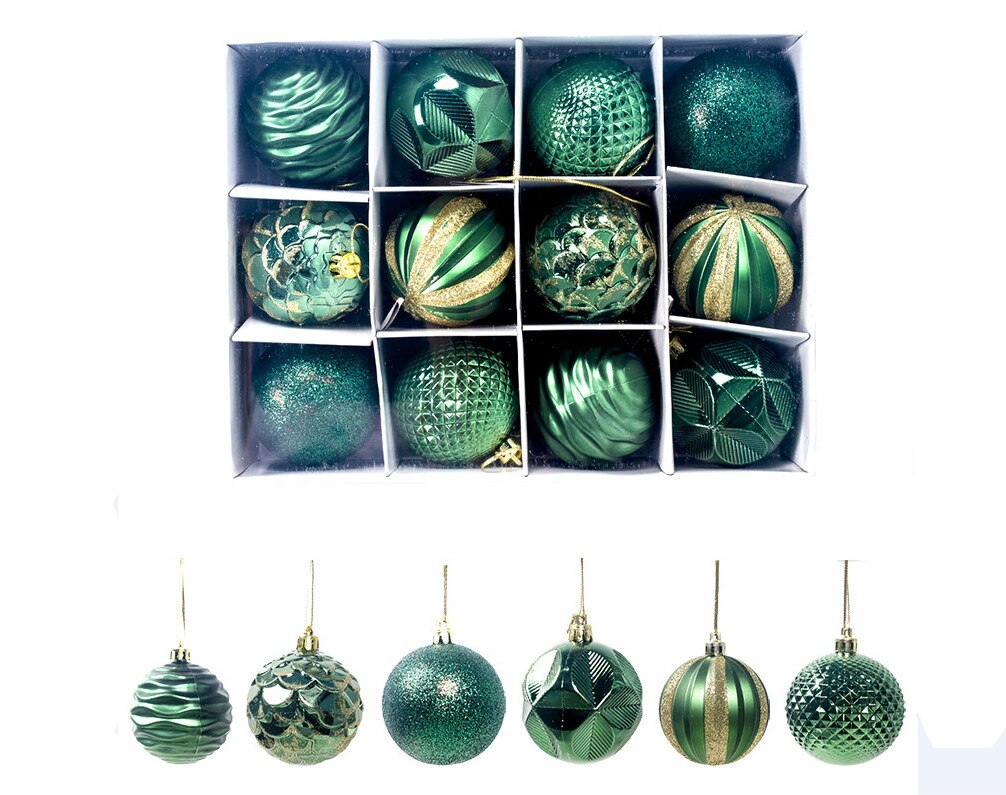 12 stk / pakke juletræskugle ornament kugler xmas hængende ornament hjem fest chic indretning rød lyserød guld sølvgrøn: Grøn