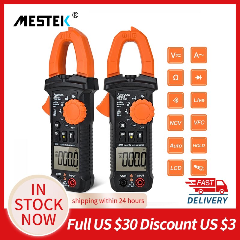 Digital Clamp Meter AC Current Clamp Voltage Meter True RMS Auto Range VFC Capacitance Non Contact Clamp Multimeter Like UT210E