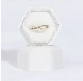 Caja octogonal de pana para anillos de boda, organizador de anillos de propuesta de compromiso, almacenamiento portátil, joyero Vintage,: Naranja