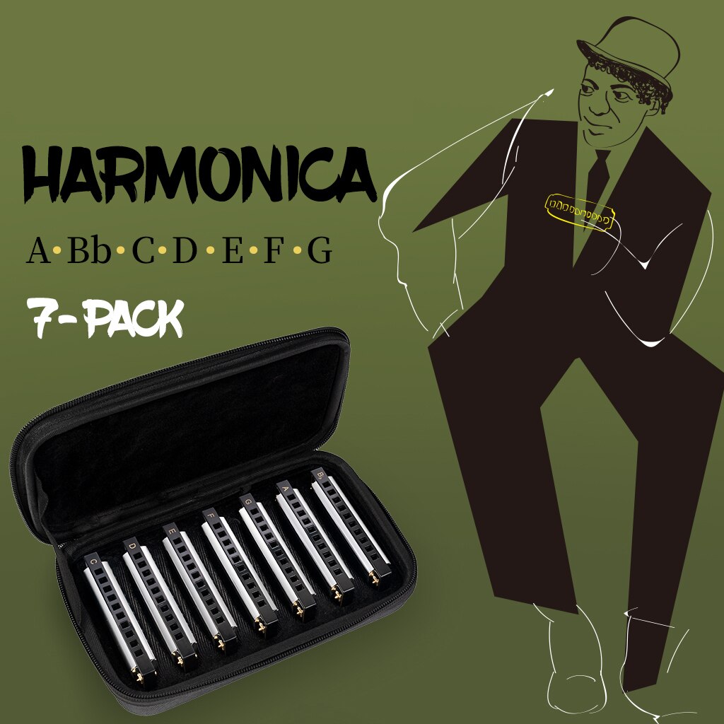 Deluxe Diatonic Harmonica Set - Key of G, A, Bb, C, D, E, F Harp