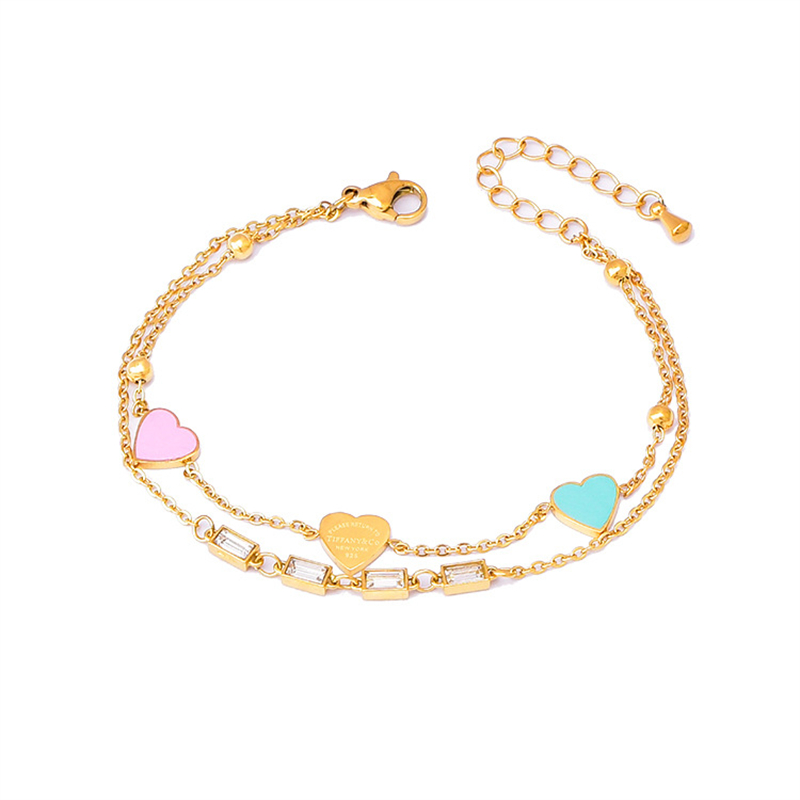 316l Roestvrij Staal Mode Fijne Sieraden 8 Verschillende Stijlen 2-Laags Hart Vlinder Zirkoon Charm Ketting Armbanden Voor Vrouwen: Donkergroen