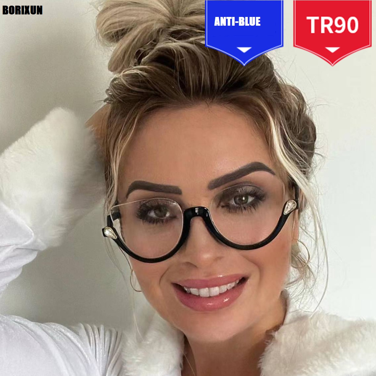 Montura de gafas graduadas de ojo de gato transparente para mujer y hombre, gafas ópticas, montura de gafas con lentes transparentes de diamante