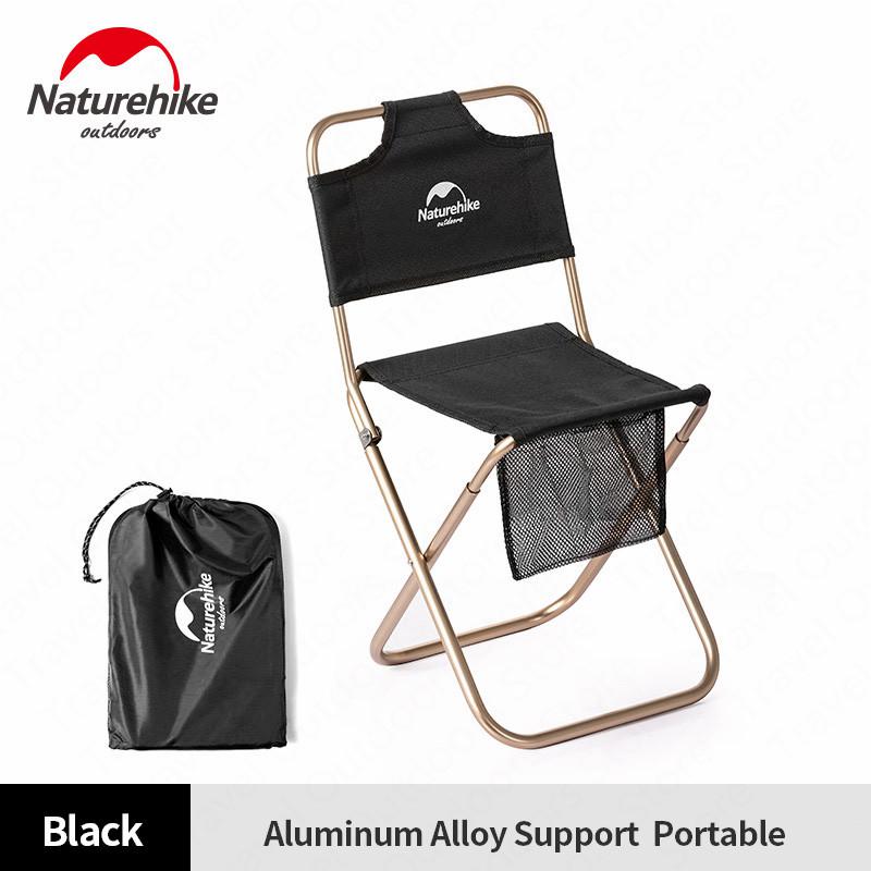 Naturehike Vouwen Outdoor Stoel Camping Draagbare Vissen Stoel Aluminiumlegering Rugleuning Leisure Picknick Zetel Vissen Gereedschap Stoel: Black